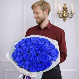 Букет 51 синяя роза 60см (Эквадор)