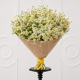 Букет 15 кустовых ромашек «матрикарий» в крафт бумаге