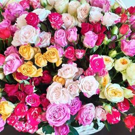 Корзина цветов 101 кустовая роза (микс розовый)