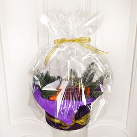 Бархатная фиолетовая коробка с мандаринами на Новый Год (D15см)