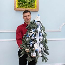 Настольная ёлочка из лапника нобилиса с серебристыми декором (60-80 см)