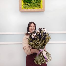Букет сухоцветов из хлопка с лавандой и рожью