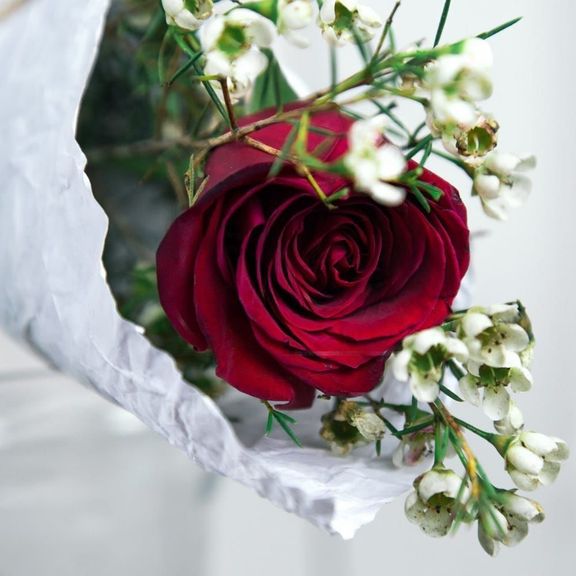 1 красная роза с оформлением и кулон-сердечко из латуни (Italy, Stilars est.1972)