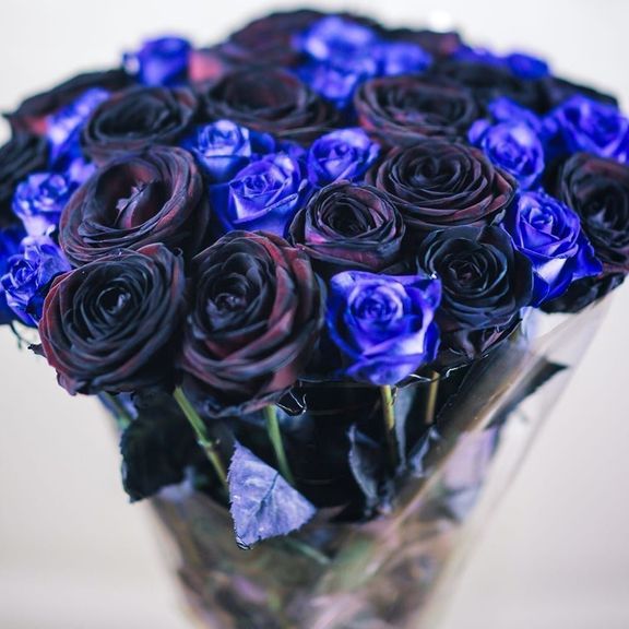 Букет 35 черных и синих роз