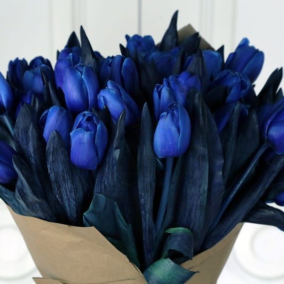 Букет 51 синий тюльпан в крафт-бумаге