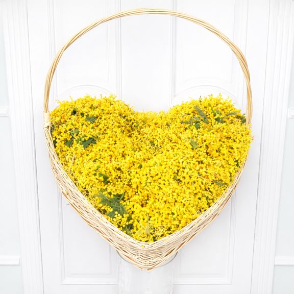 Огромная корзина сердце 201 мимоза 80×80см