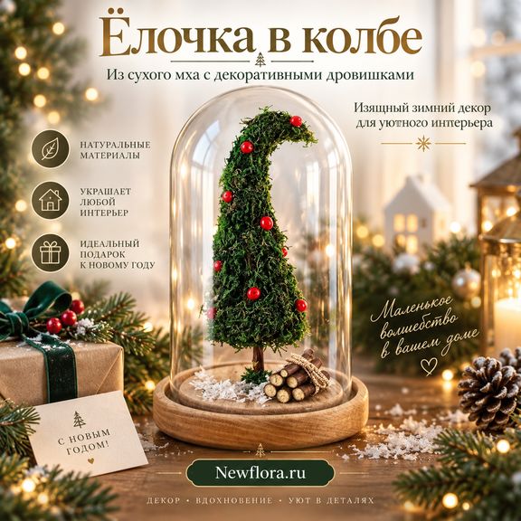 Ёлочка в колбе из сухого мха с дровишками