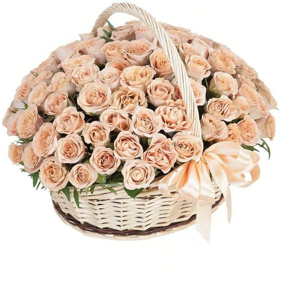 Корзина цветов 101 роза (сорт Cappucino)