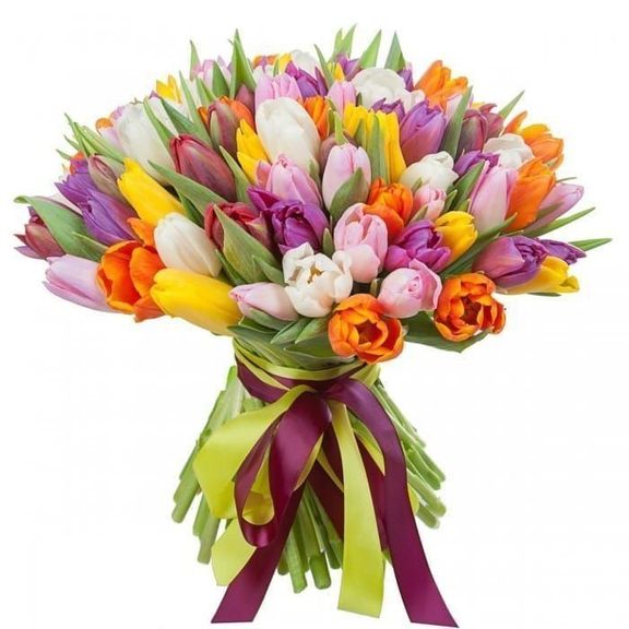 Букет 101 разноцветный тюльпан