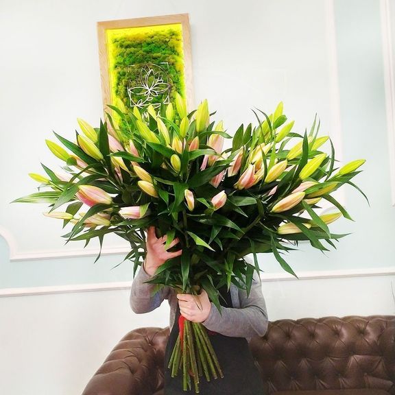 Букет 19 розовых лилий Frontera (100см) premium