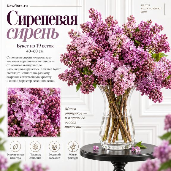 Букет 19 веток сиреневой сирени (40-60 см)