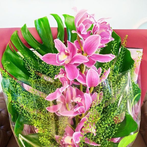 Букет розовая орхидея с монстерой XXL