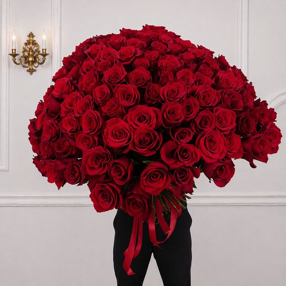 Букет 101 красная роза 60см (Эквадор)
