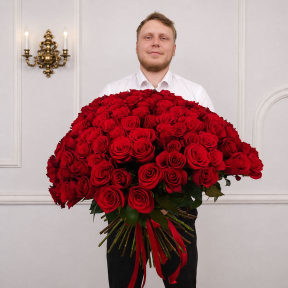 Букет 101 красная роза 60см (Эквадор)
