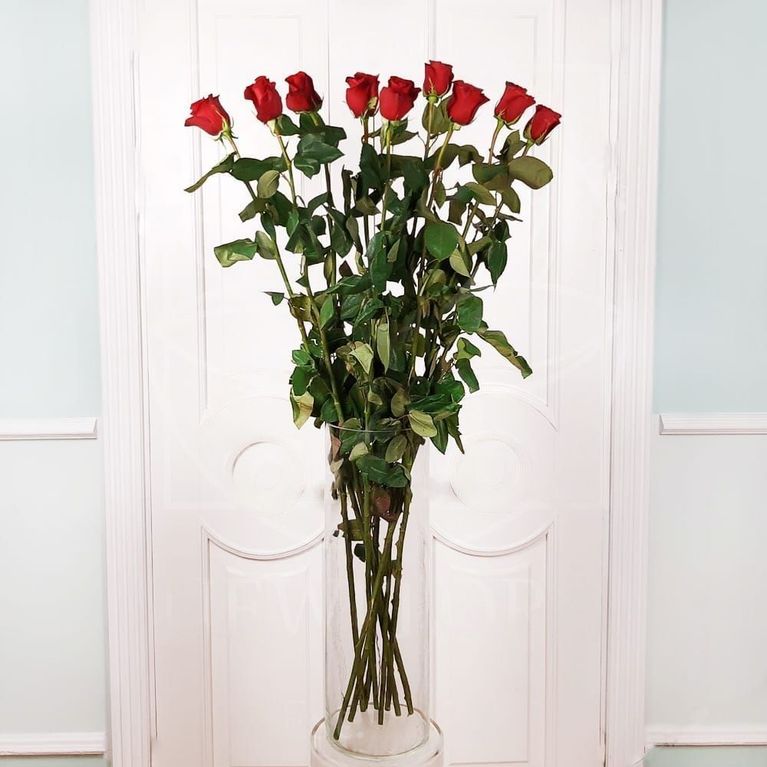 Букет 9 красных роз высотой 120см