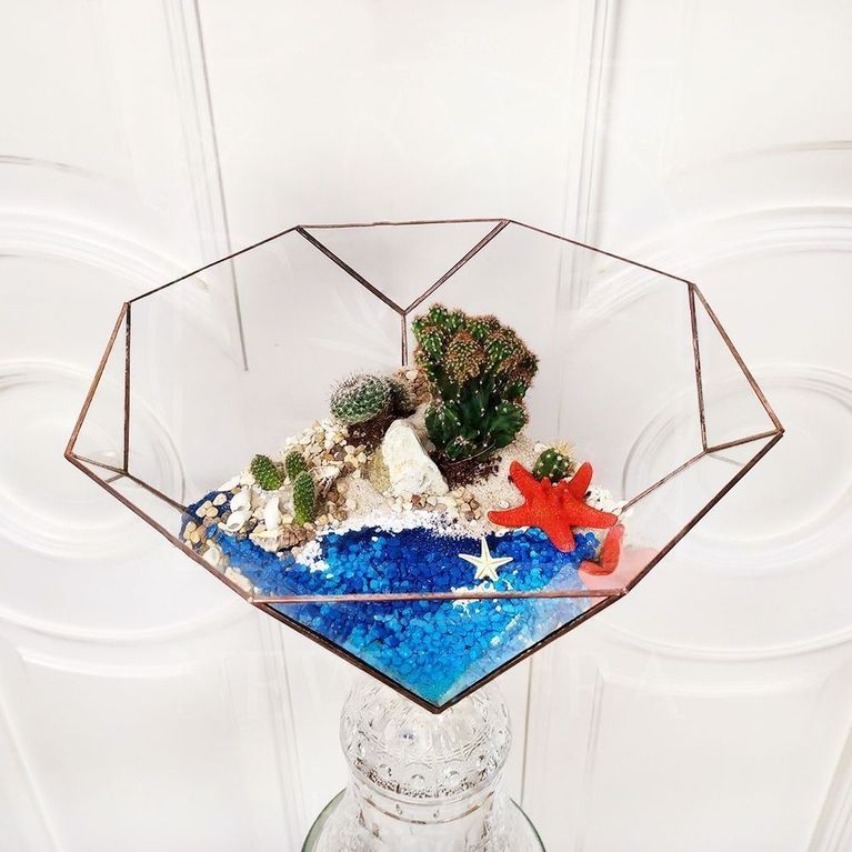 Флорариум на морскую тематику с кактусами