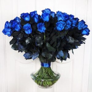 Букет 75 синих роз Premium (цвет года 2020 по версии Pantone)