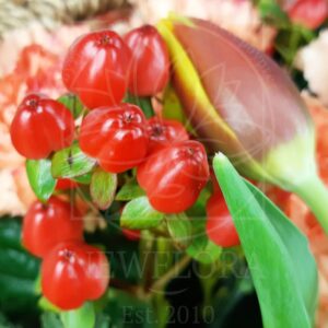 Маленькая корзина цветов с тюльпанами и мимозой