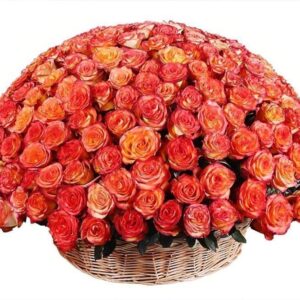 Большая корзина цветов 301 рыжая роза